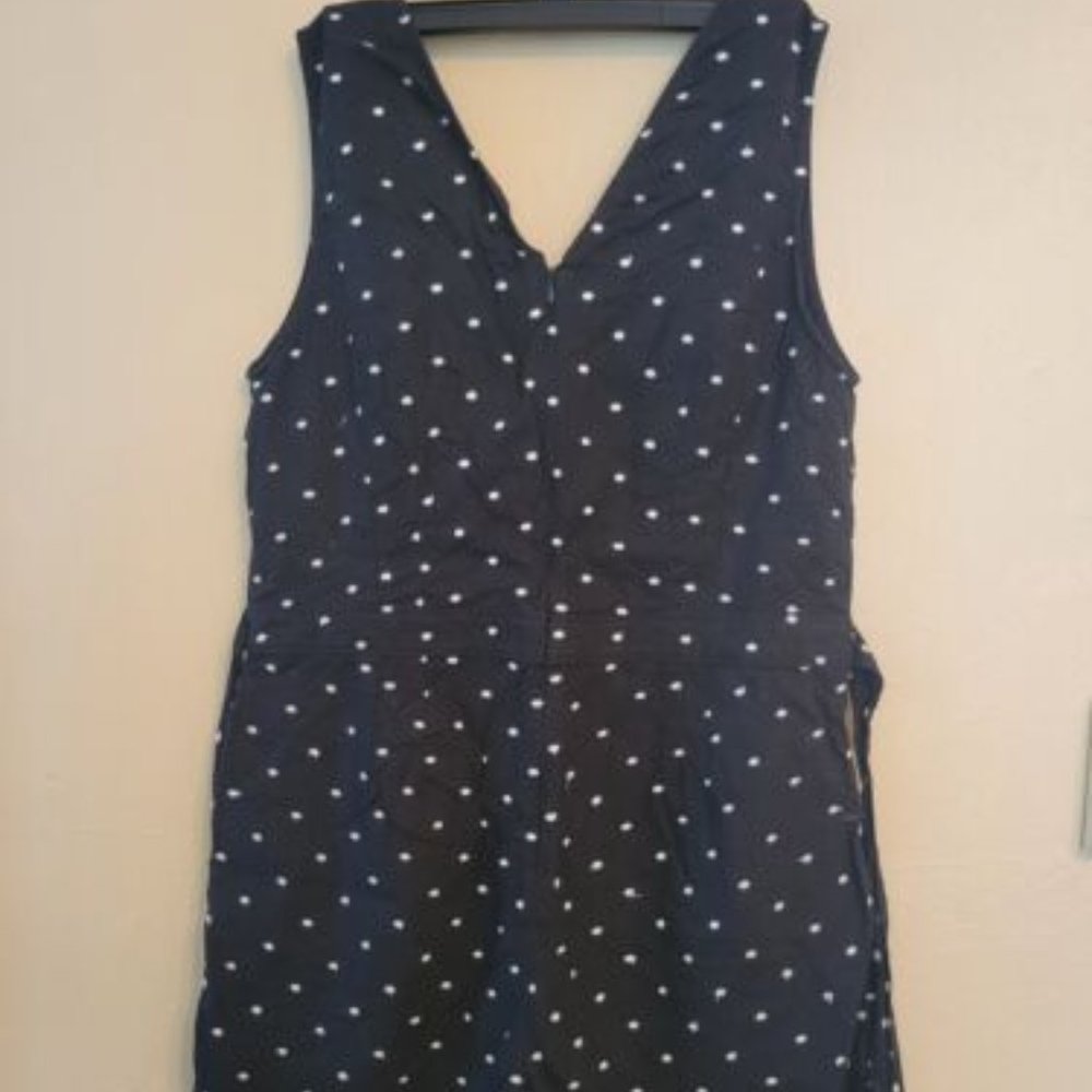 Loft Jumpsuit Romper Zip Back Tie Waist Black w/white polka dots sz 8